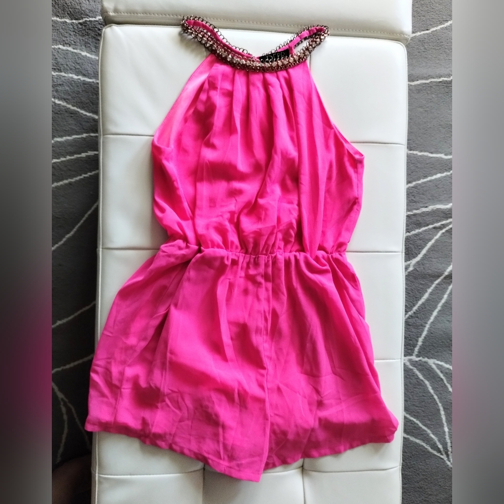 Hot Pink Jeweled Collar Romper